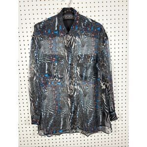 Diesel Woman’s  sheer abstract multi pattern animal print metal snap button down